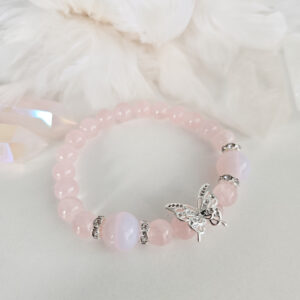 ''Kergus ja rõõm'' ehk roosa kvarts, mäekristall liblikaga